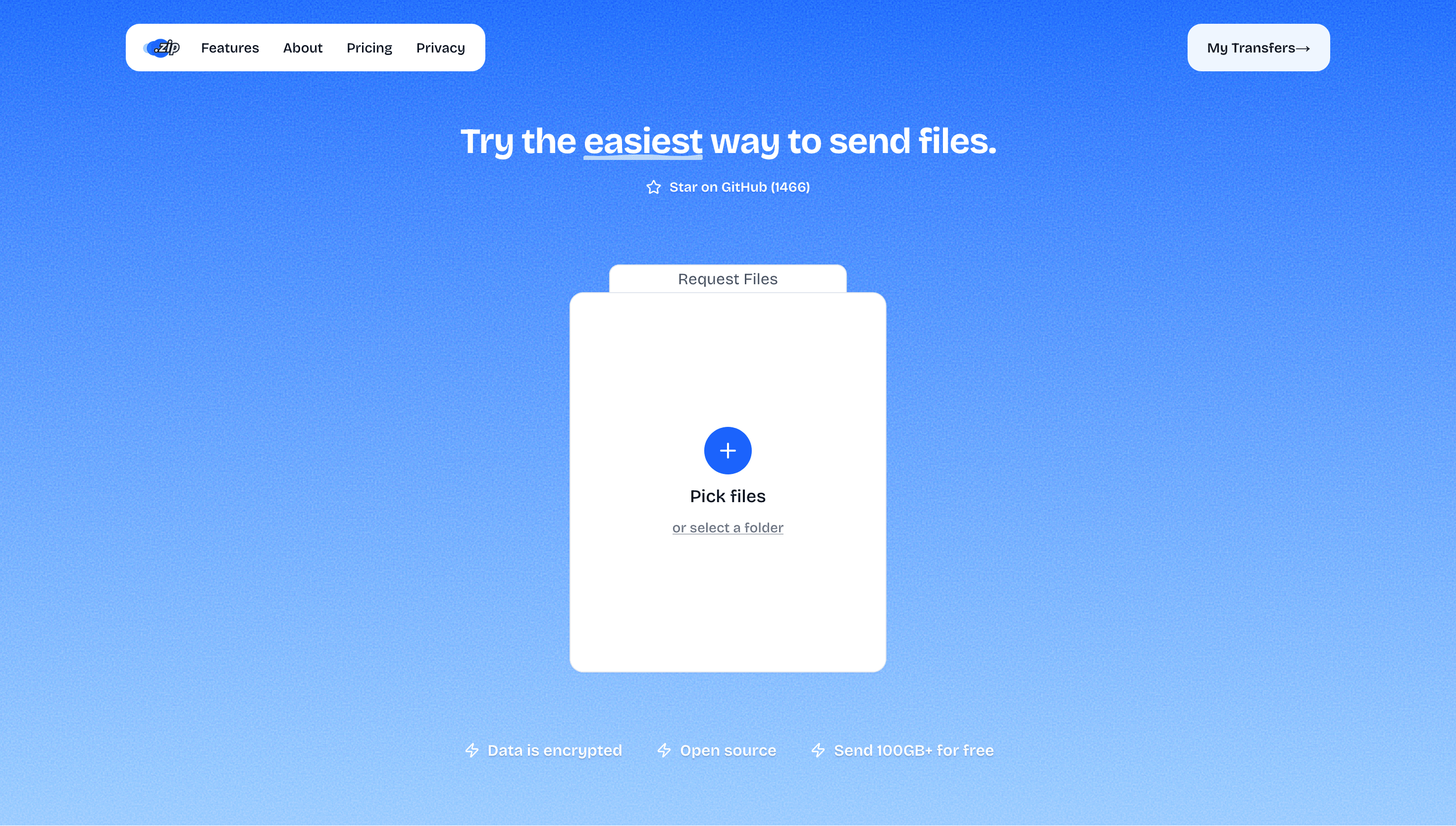 Transfer.zip landing page.